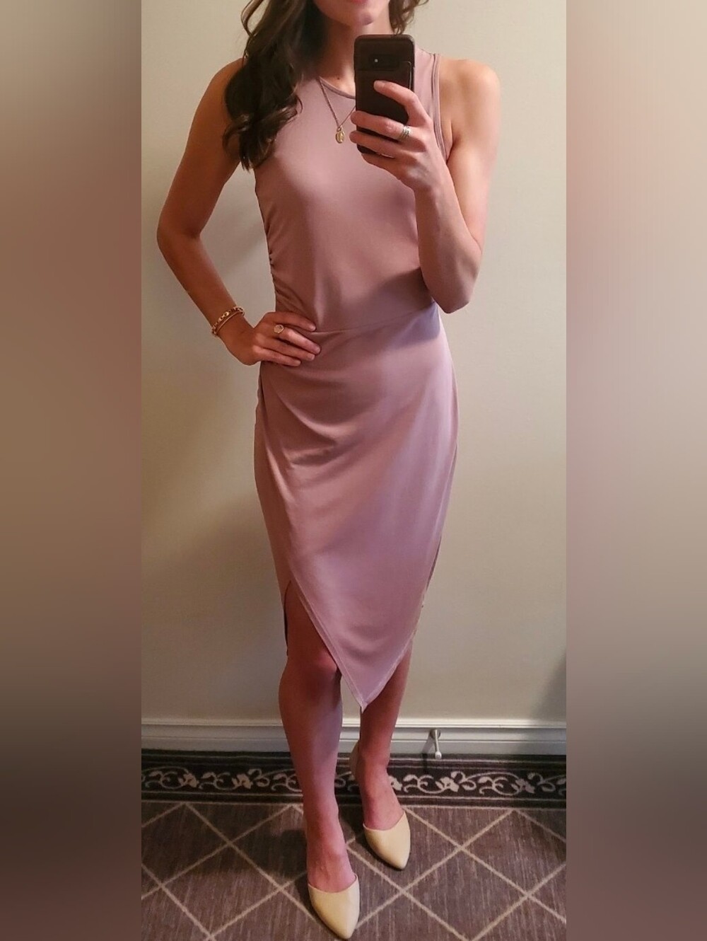 Dynamite Sleeveless Midi Dress in Dusty Mauve